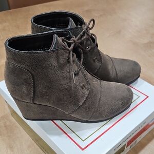 Womens Brown Suede Wedge Bootie